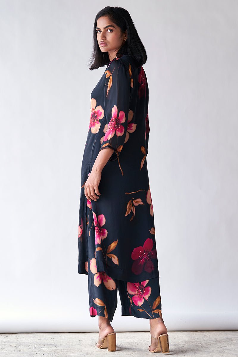 Women's Black Bemberg Silk Co-ord Set