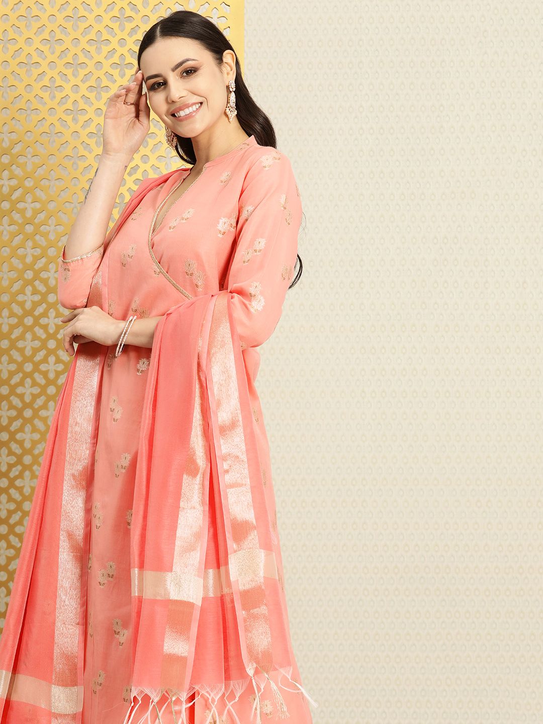 Dhiyona PD Women Ethnic Motifs Angrakha Jashn Kurta with Skirt & Dupatta