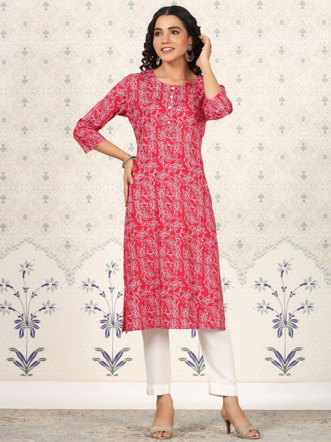 Dhiyona OD Printed Round Neck Straight Kurta