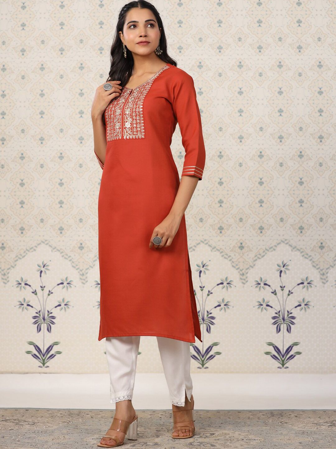 Dhiyona OD Ethnic Motifs Embroidered Straight Kurta