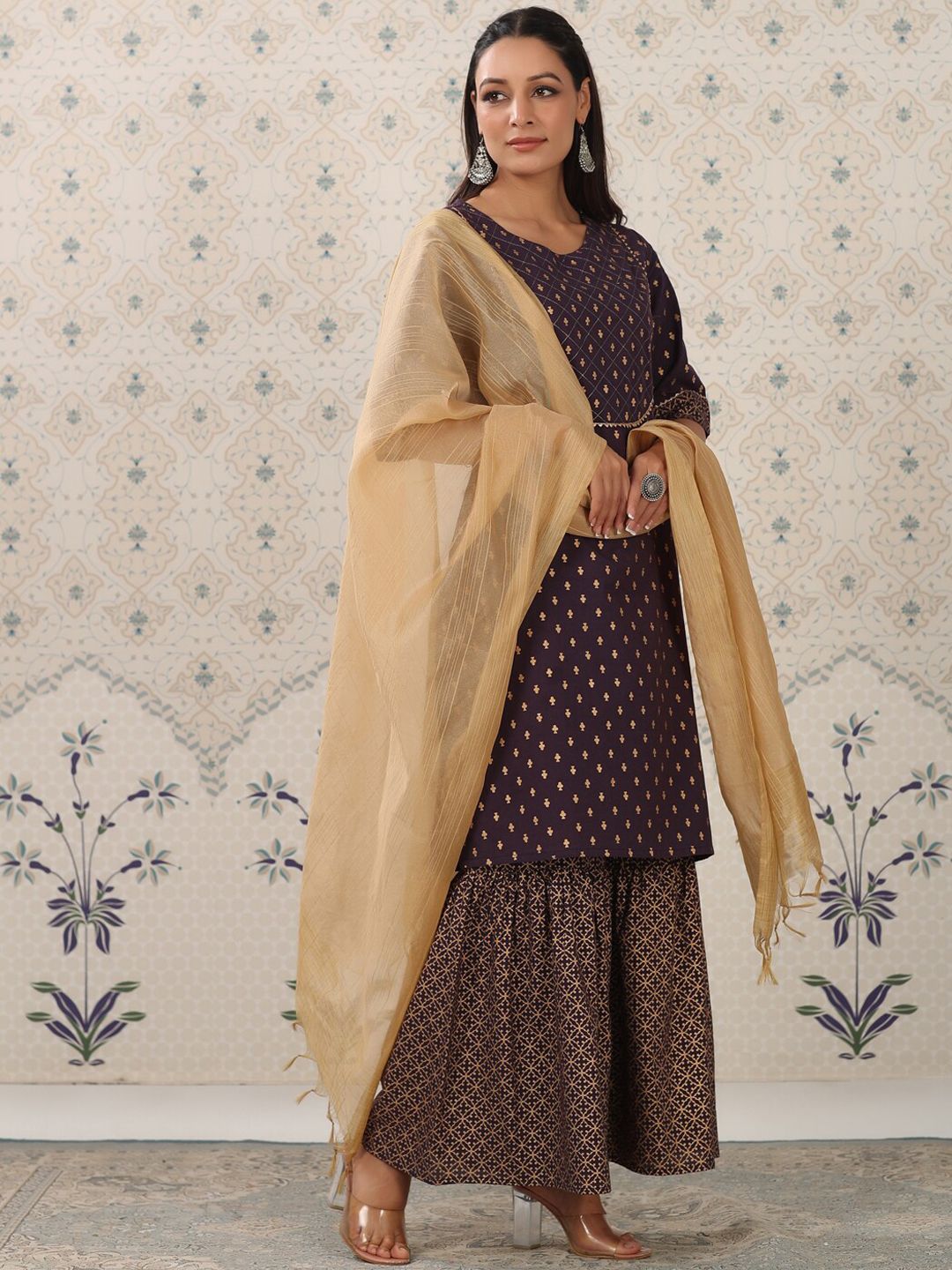 Dhiyona OD Ethnic Motifs Printed Regular Gotta Patti Pure Cotton Kurta with