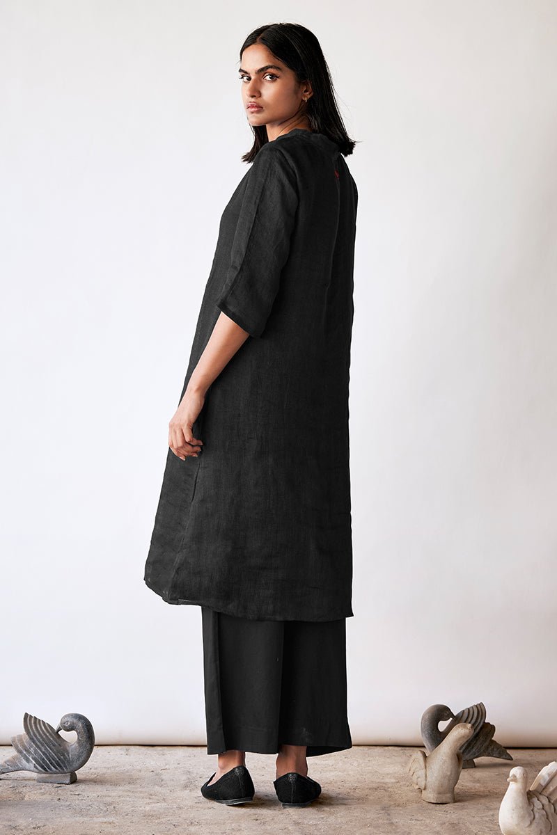 Women's Black Hand Printed Linen Co-ord Set