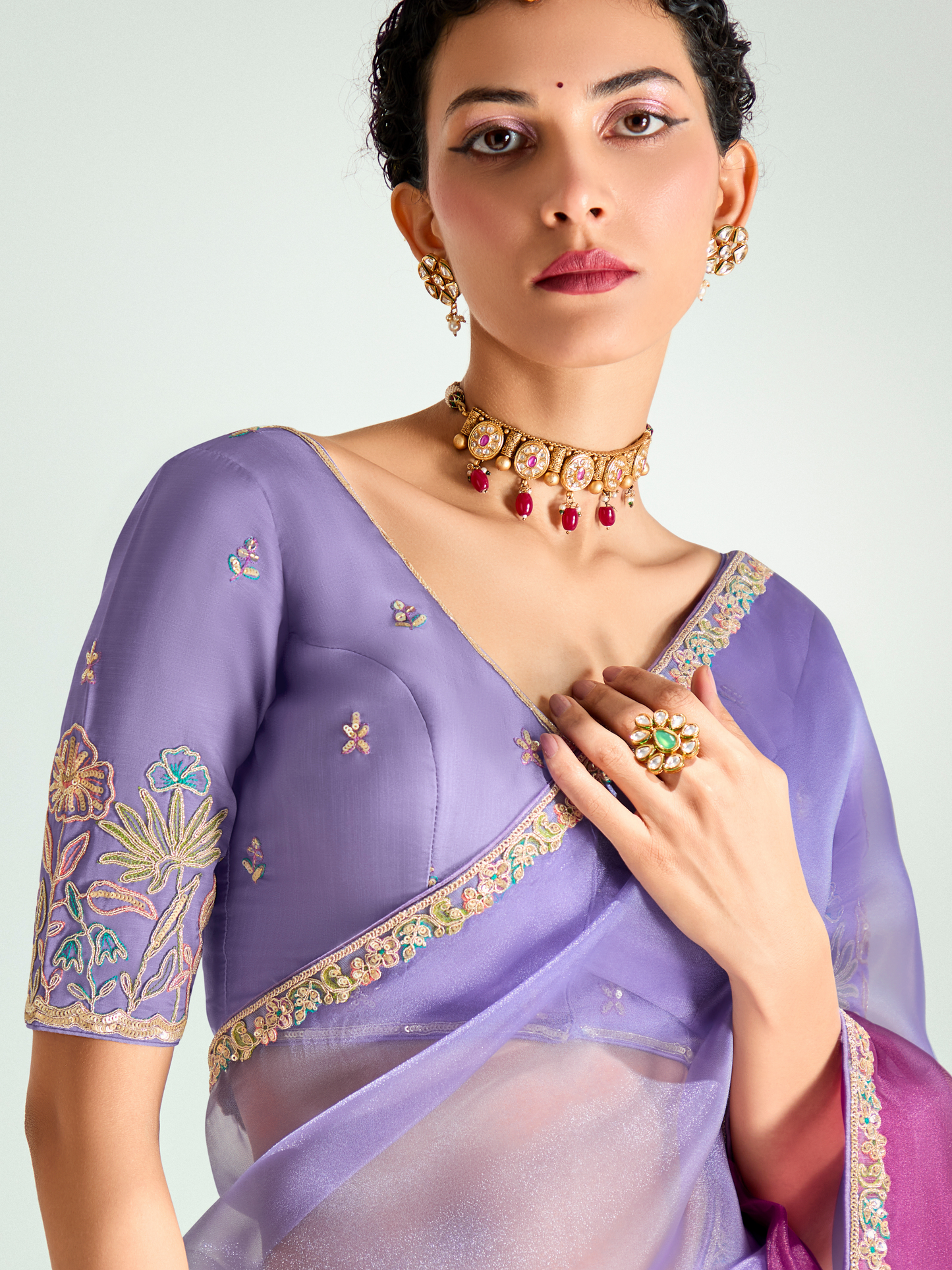 Dhiyona KM Women Purple Shade Organza Saree