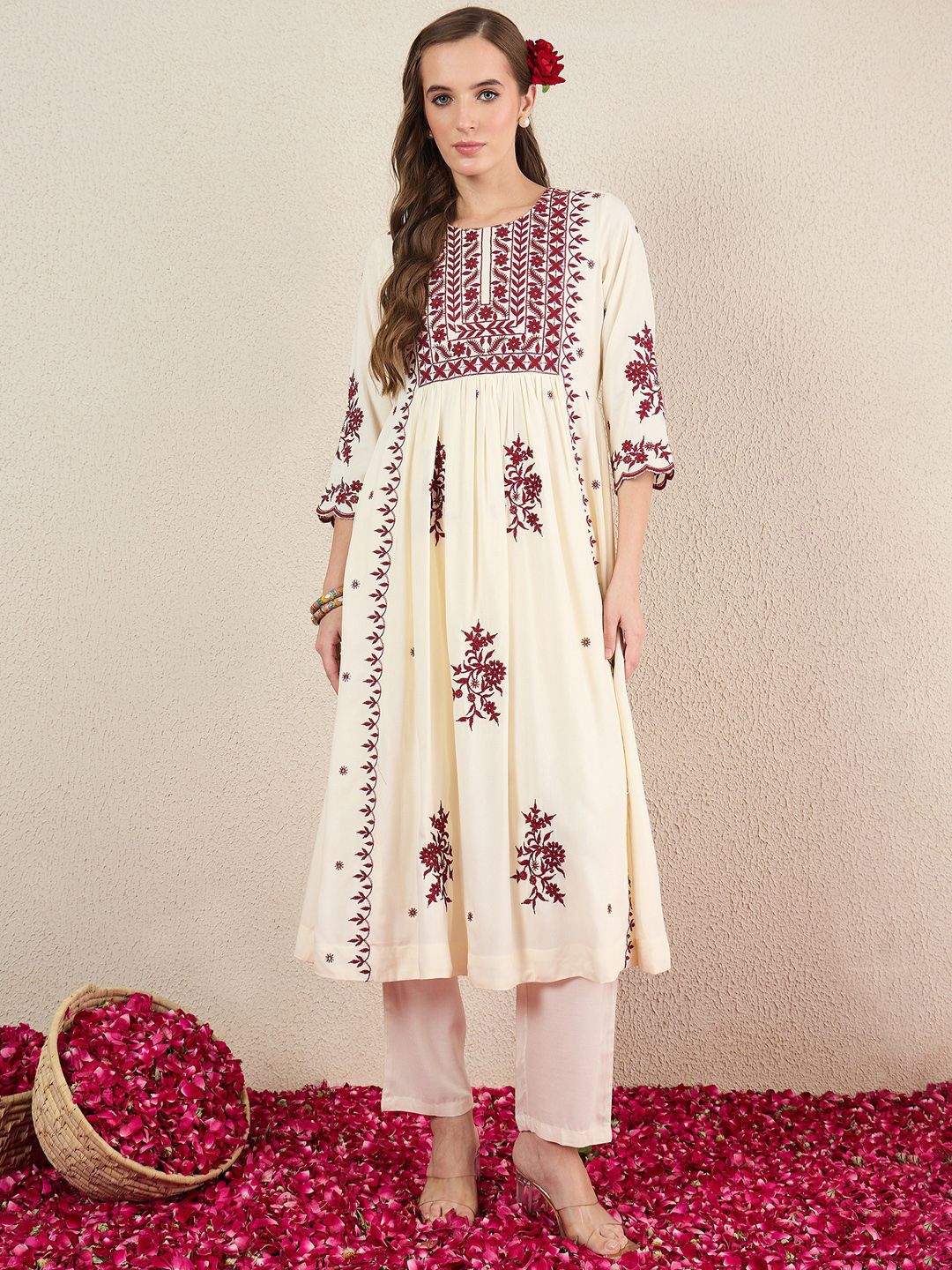 Dhiyona IE Women Ethnic Motifs Embroidered Kurta with Trousers & Dupatta