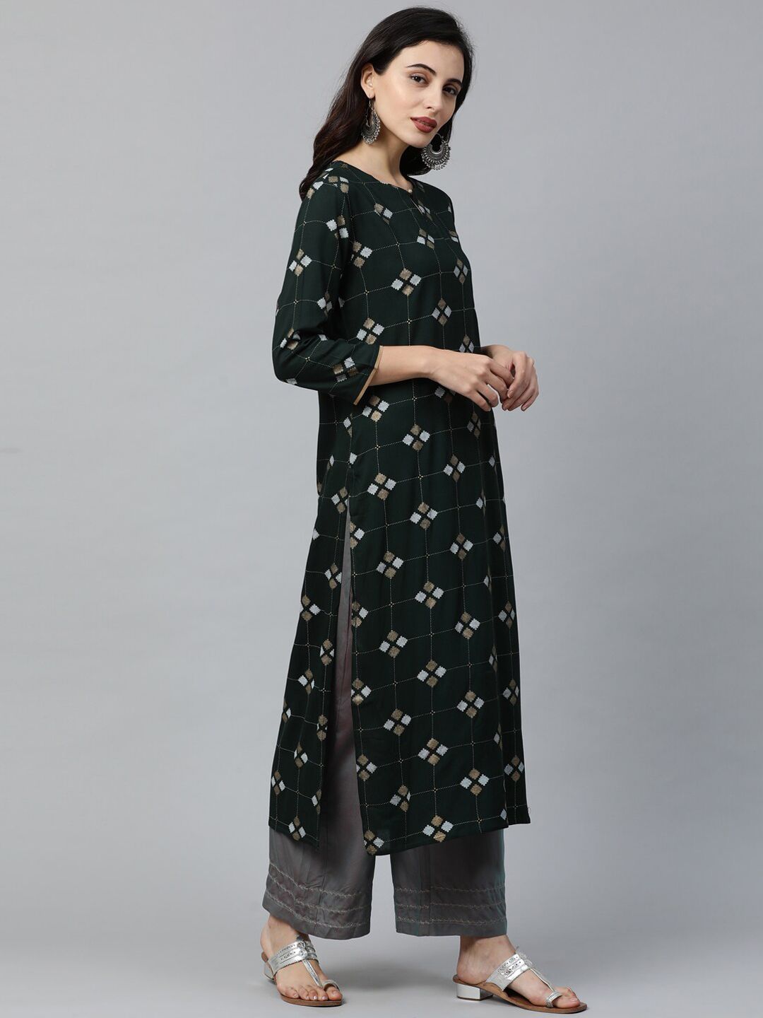 Dhiyona IE Women Green Printed Straight Kurta