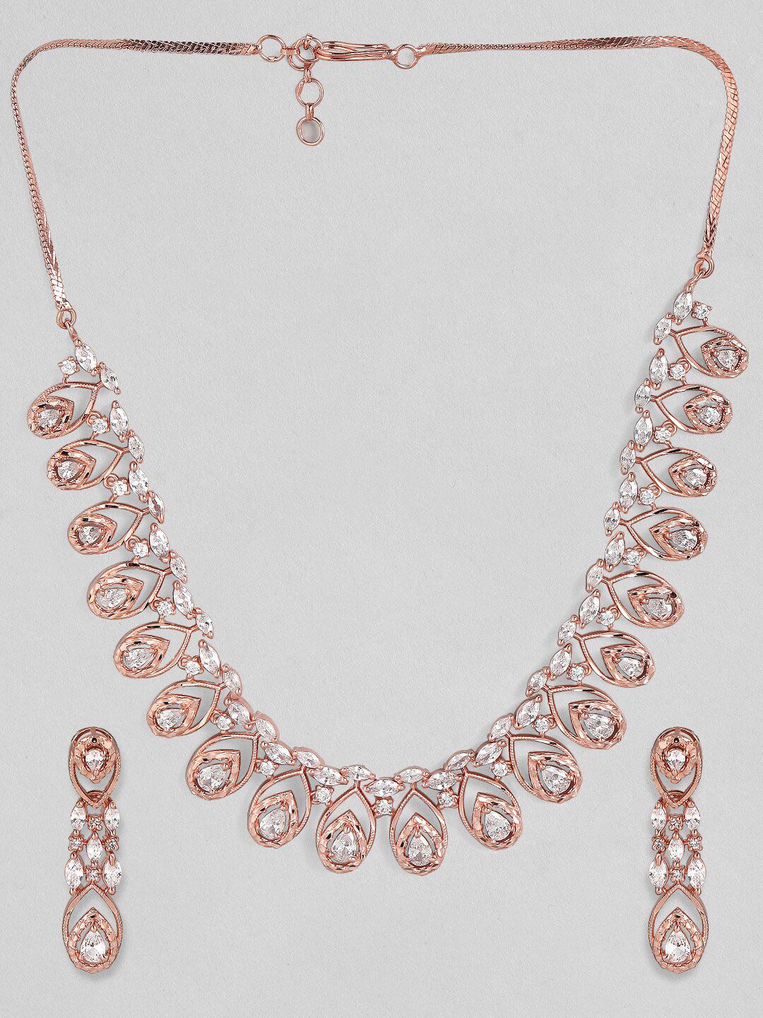 Dhiyona RJ Women's Rose Gold- Plated White CZ-Studded Handcrafted Statement Necklace Set