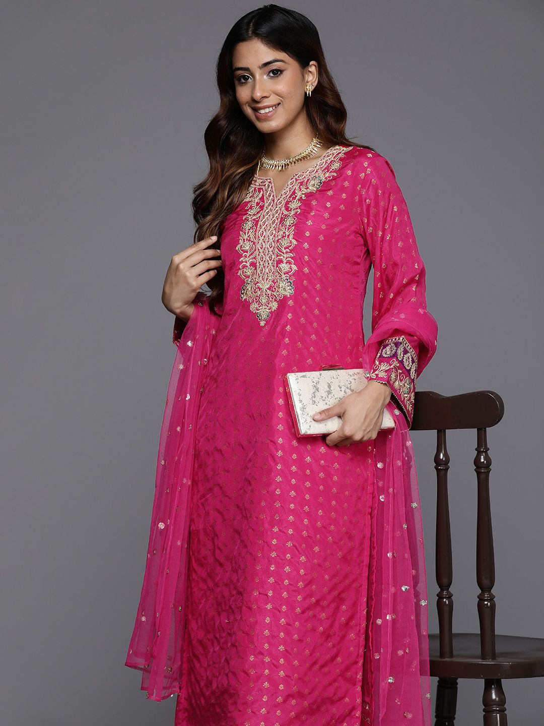 Dhiyona VA Women'sEthnic Motifs Woven Design Sequinned Kurta with Trousers & Dupatta