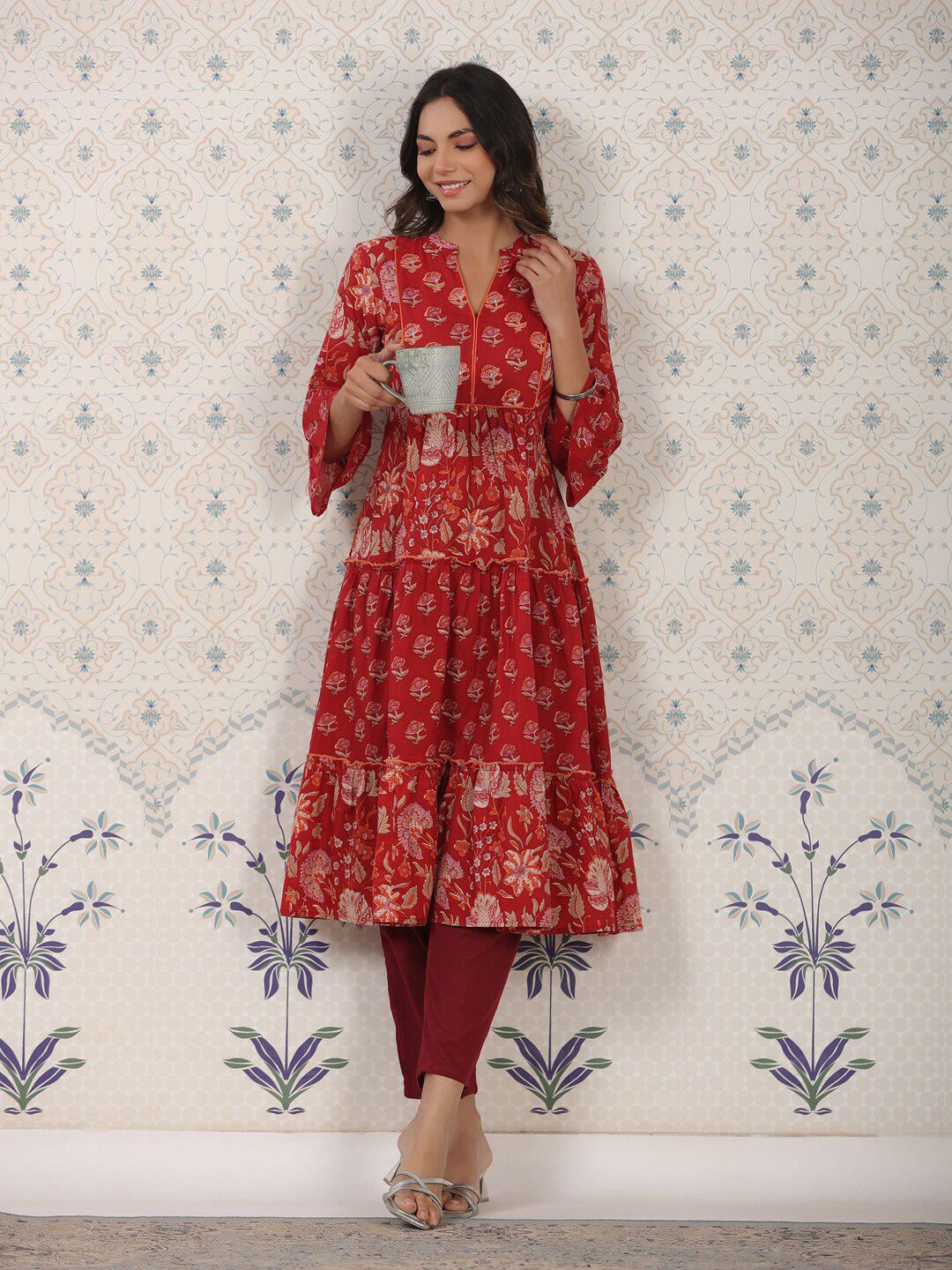 Dhiyona OD Ethnic Motifs Printed Cotton Tiering Kurta