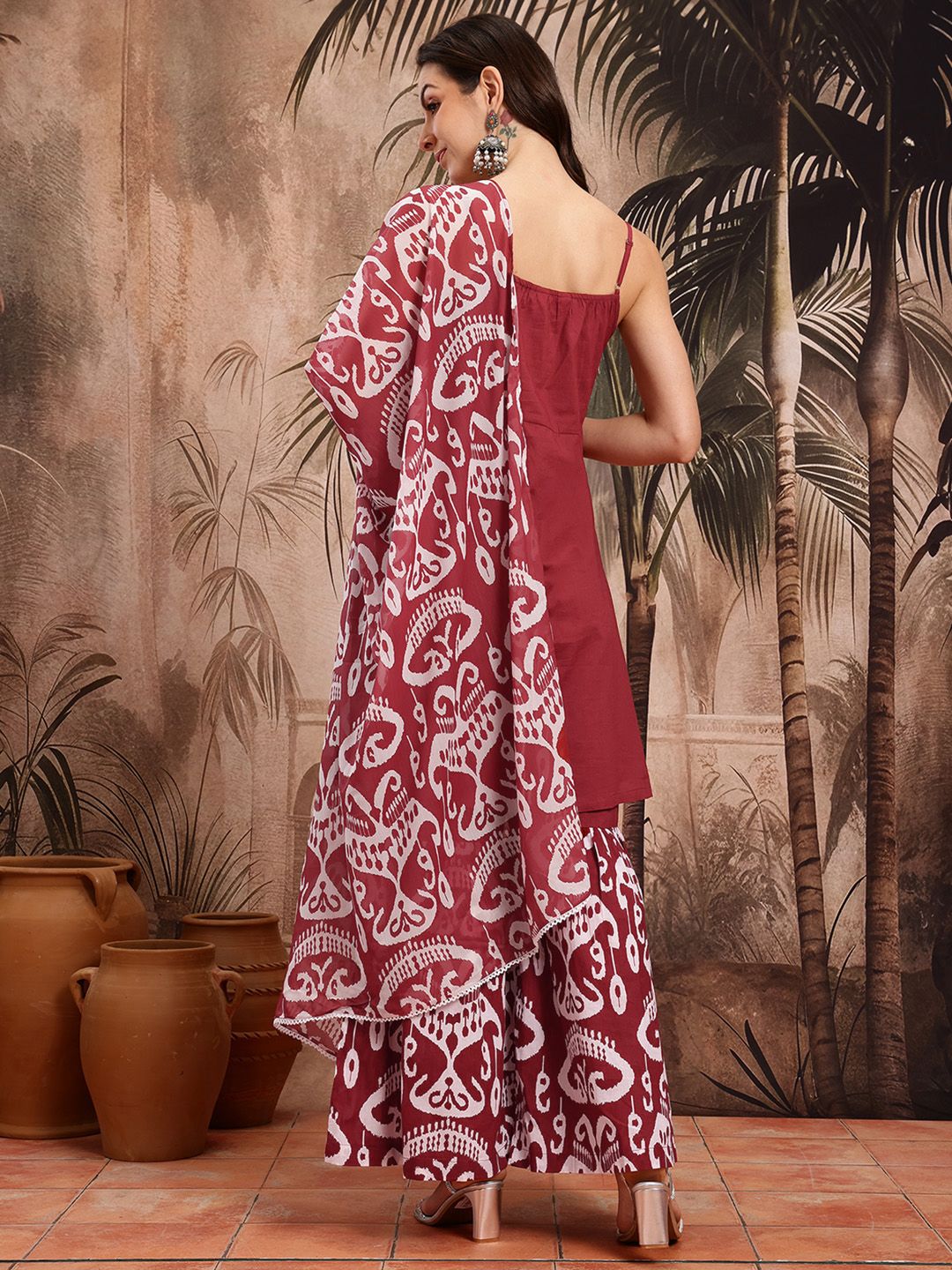 Dhiyona SN Women's Ethnic Motifs Print Strappy Pure Cotton Kurta with Sharara & Dupatta