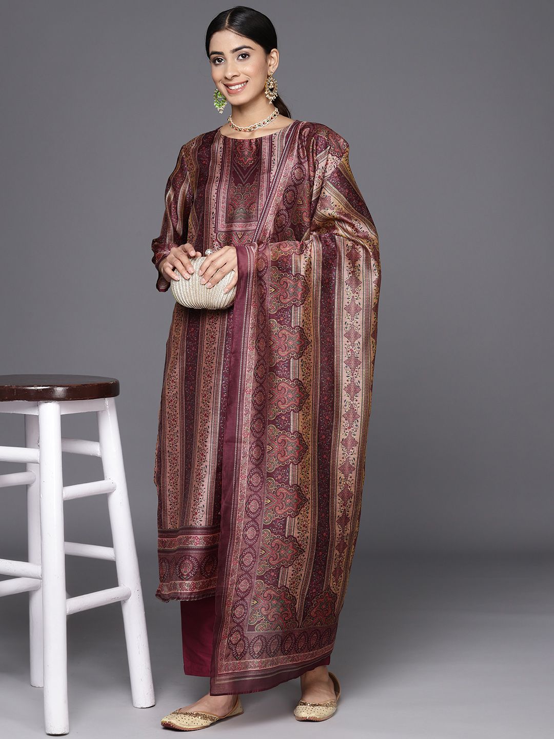 Dhiyona VA Women'sEthnic Motifs Printed Chanderi Silk Kurta With Trousers & Dupatta