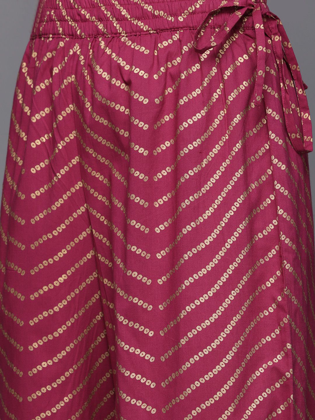 Dhiyona VA Women's Fuchsia Pink & Golden Floral Print Cotton Kurta with Palazzos & Dupatta