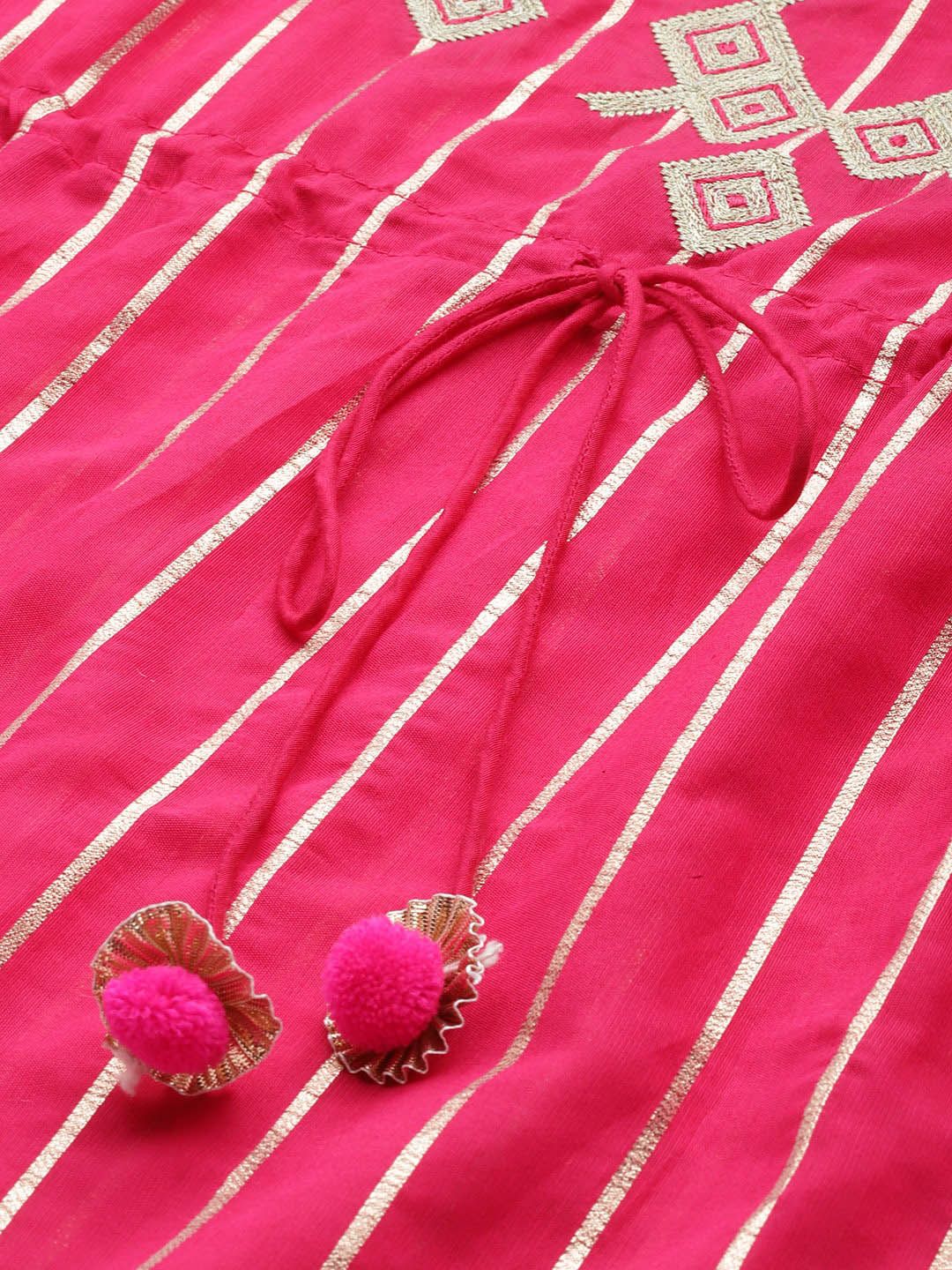 Dhiyona VA Women'sStriped Thread Work Chanderi Silk Kaftan Kurta with Trousers