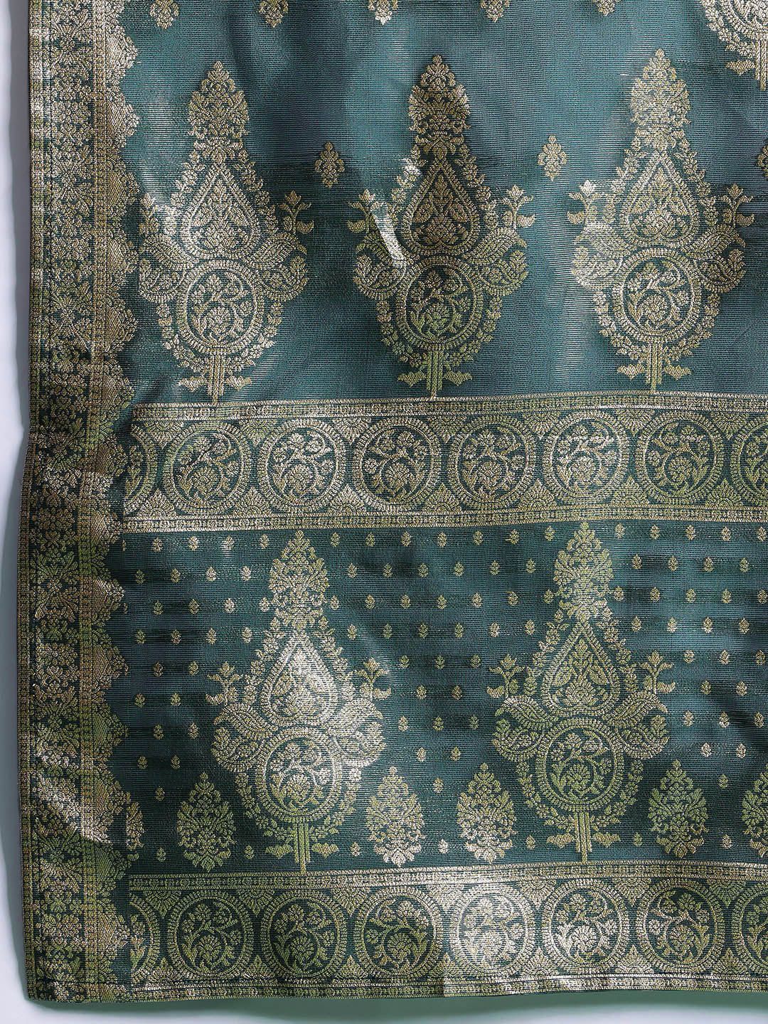 Dhiyona IE Ethnic Motifs Jacquard Zari Kurta With Trousers & Dupatta
