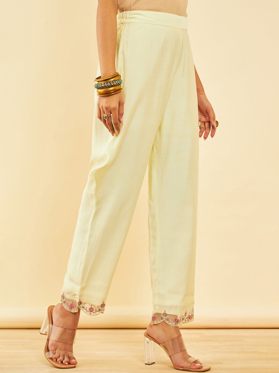 Dhiyona SO Women's Floral Embroidered Layered Thread Work Kurta with Trousers & Dupatta
