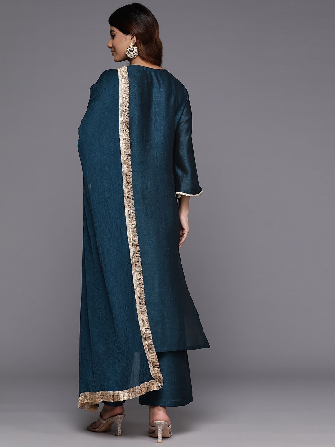 Dhiyona VA Women's Floral Embroidered Regular Kurta with Palazzos & With Dupatta