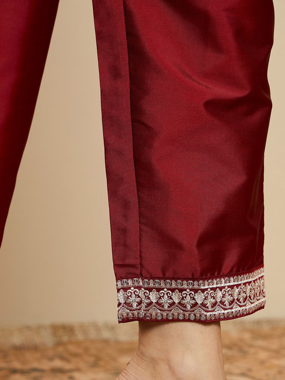 Straight Sequinned Kurta with Trousers & Dupatta