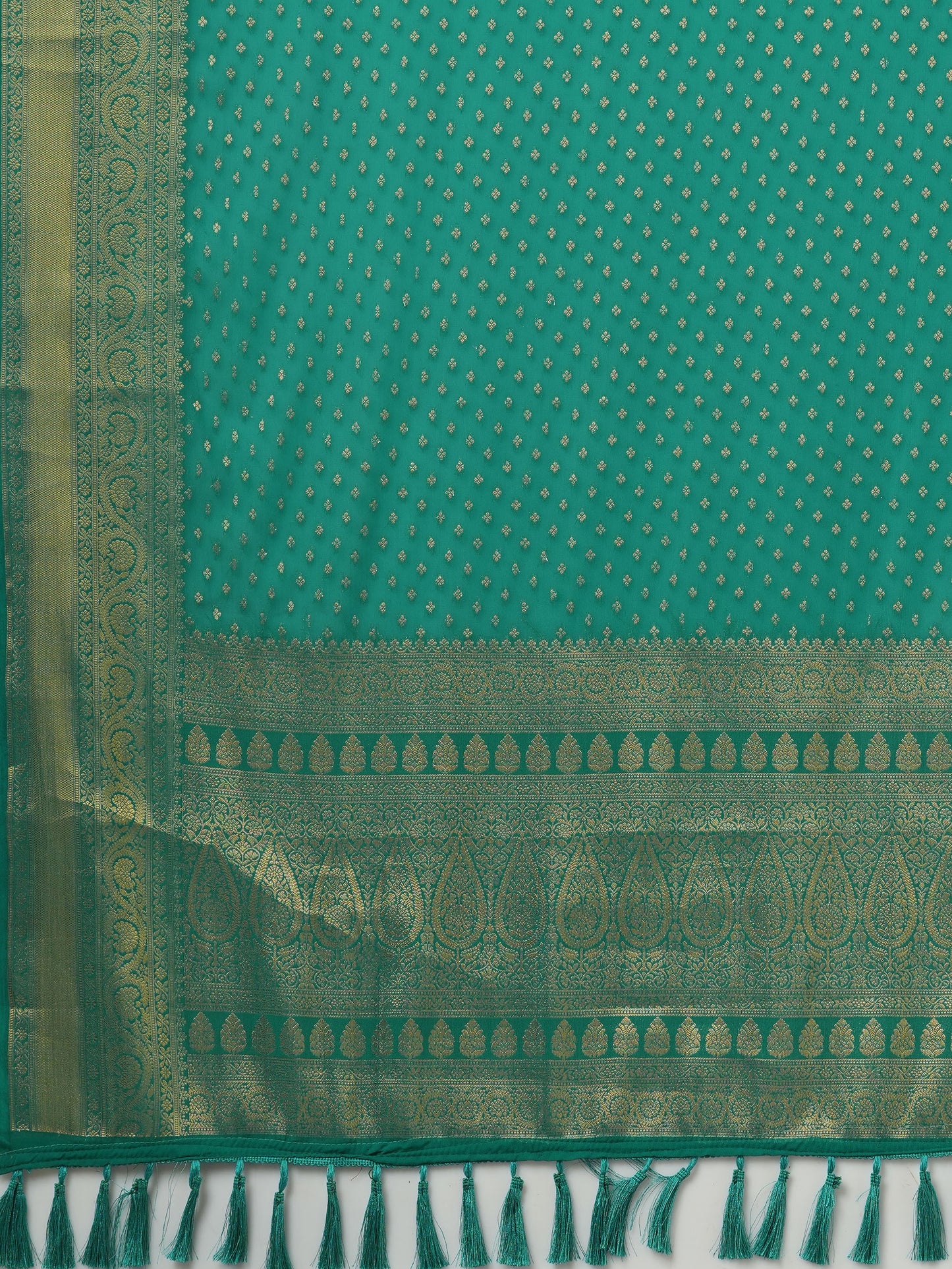 Women's Georgette Teal blue Woven Design Designer Saree With Blouse Piece