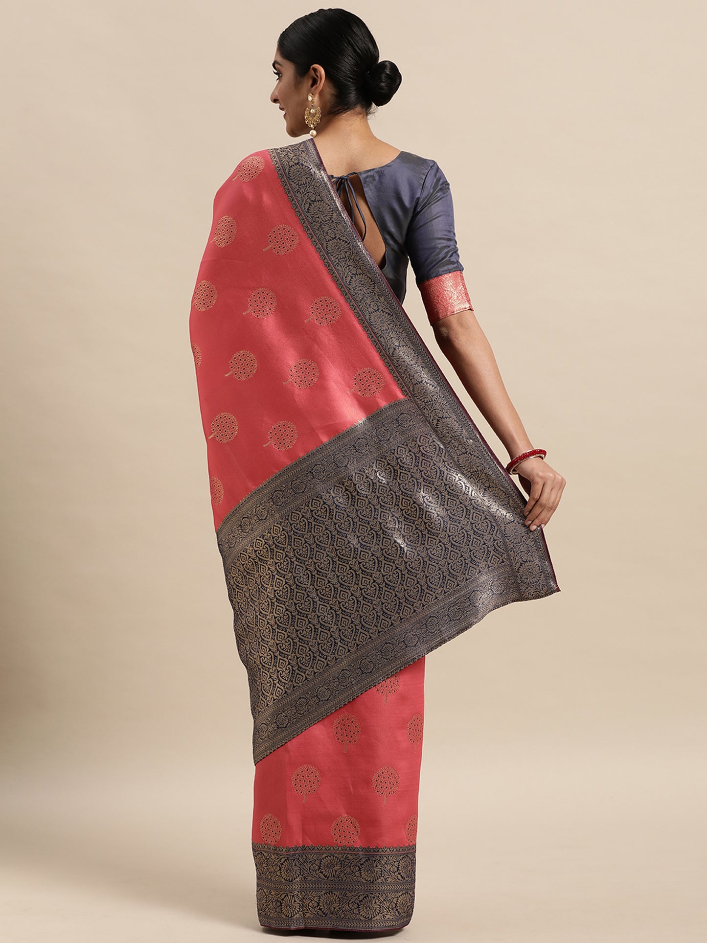 Women's Silk Blend Pink Woven Design Designer Saree With Blouse Piece