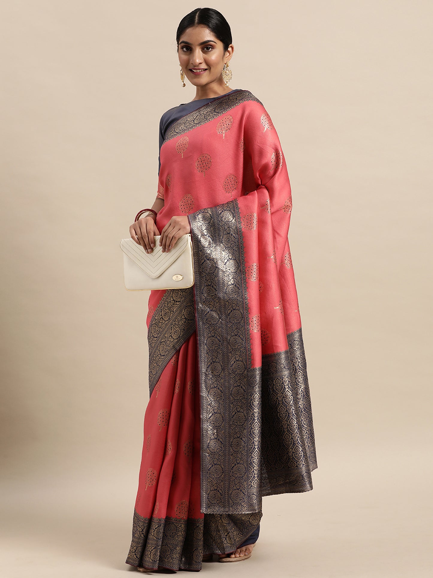 Women's Silk Blend Pink Woven Design Designer Saree With Blouse Piece