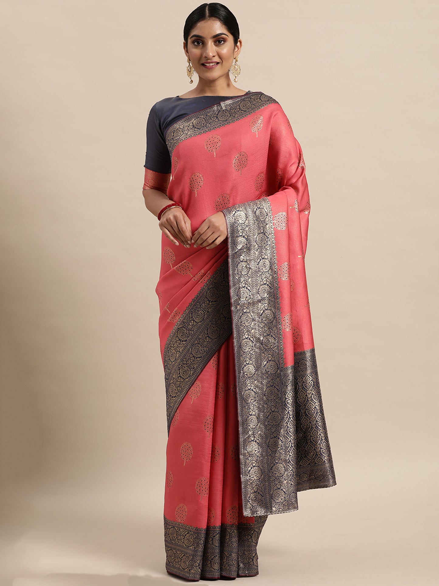 Women's Silk Blend Pink Woven Design Designer Saree With Blouse Piece