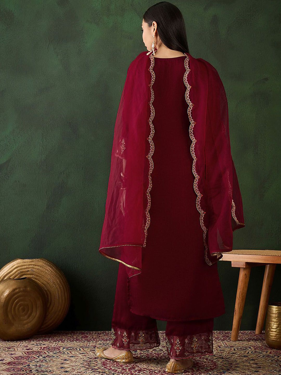 Dhiyona SN Women's Embroidered Three Quarter Sleeves Kurta & Trousers With Dupatta