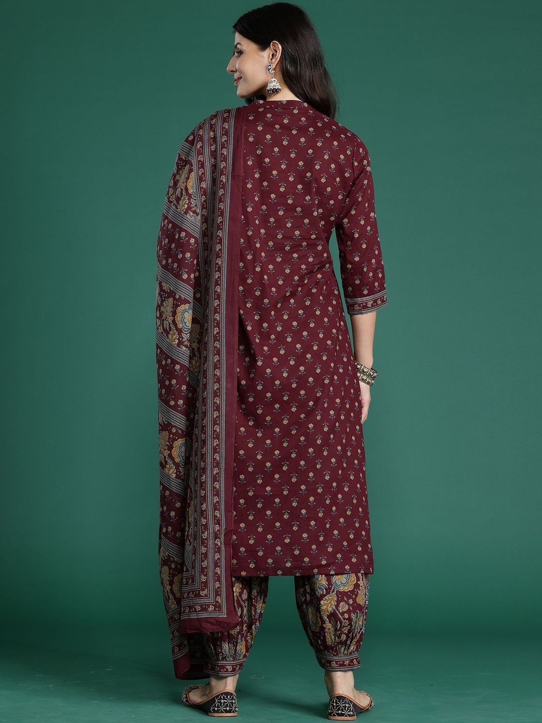 Ethnic Motifs Printed Straight Pure Cotton Kurta With Patiala & Dupatta