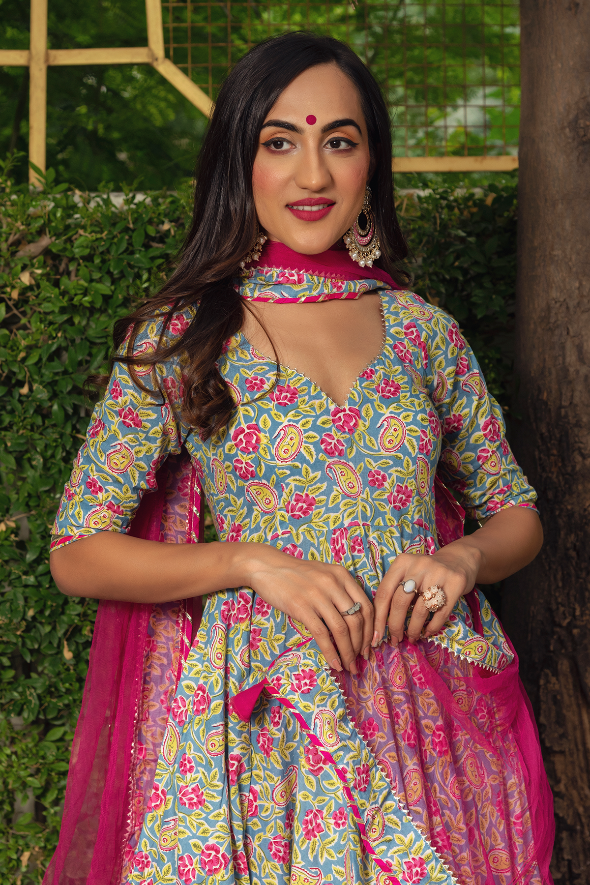 Jaipuri Hand Block Cotton Anarkali Set
