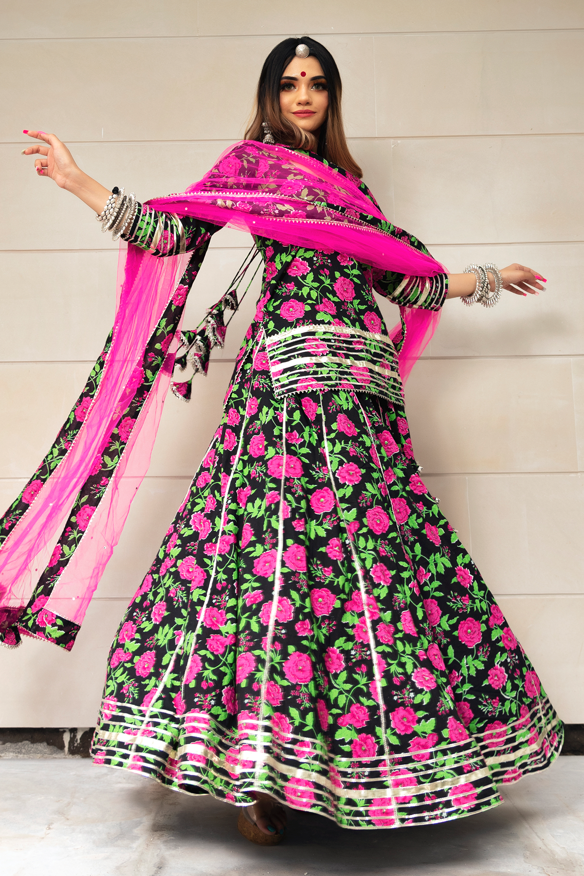 Gulmohar Cotton Hand Block Skirt Set
