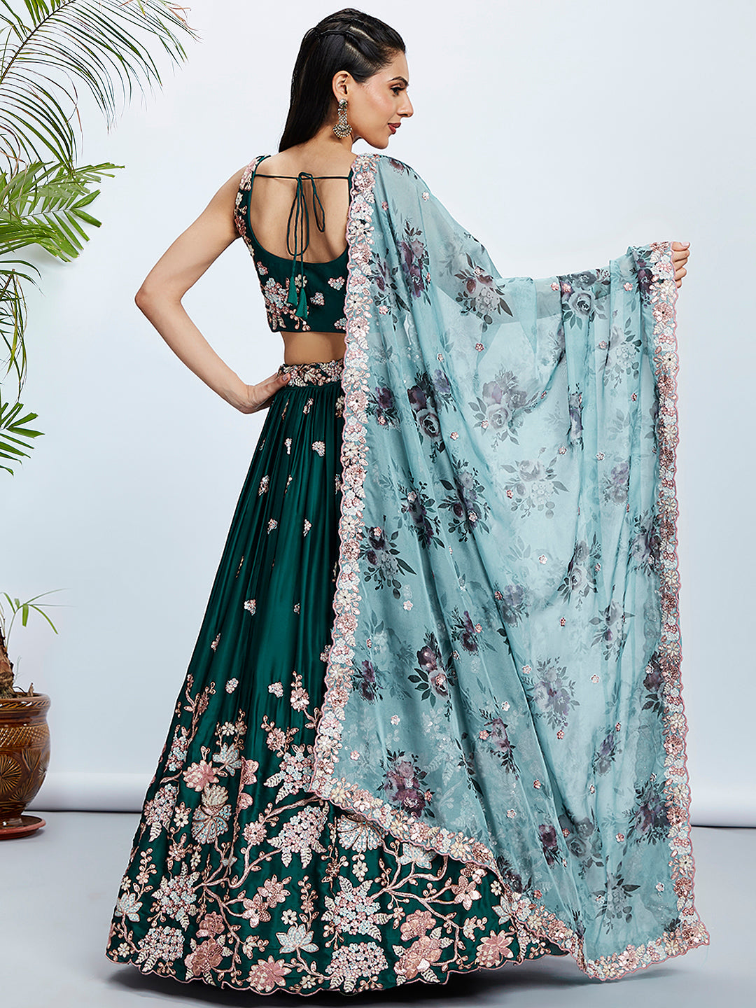 Women Green Pure Georgette Sequins and thread embroidery Lehenga choli & Dupatta