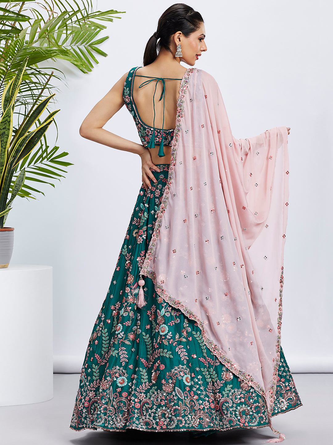Women Green Pure Georgette Sequins and thread embroidery Lehenga choli & Dupatta