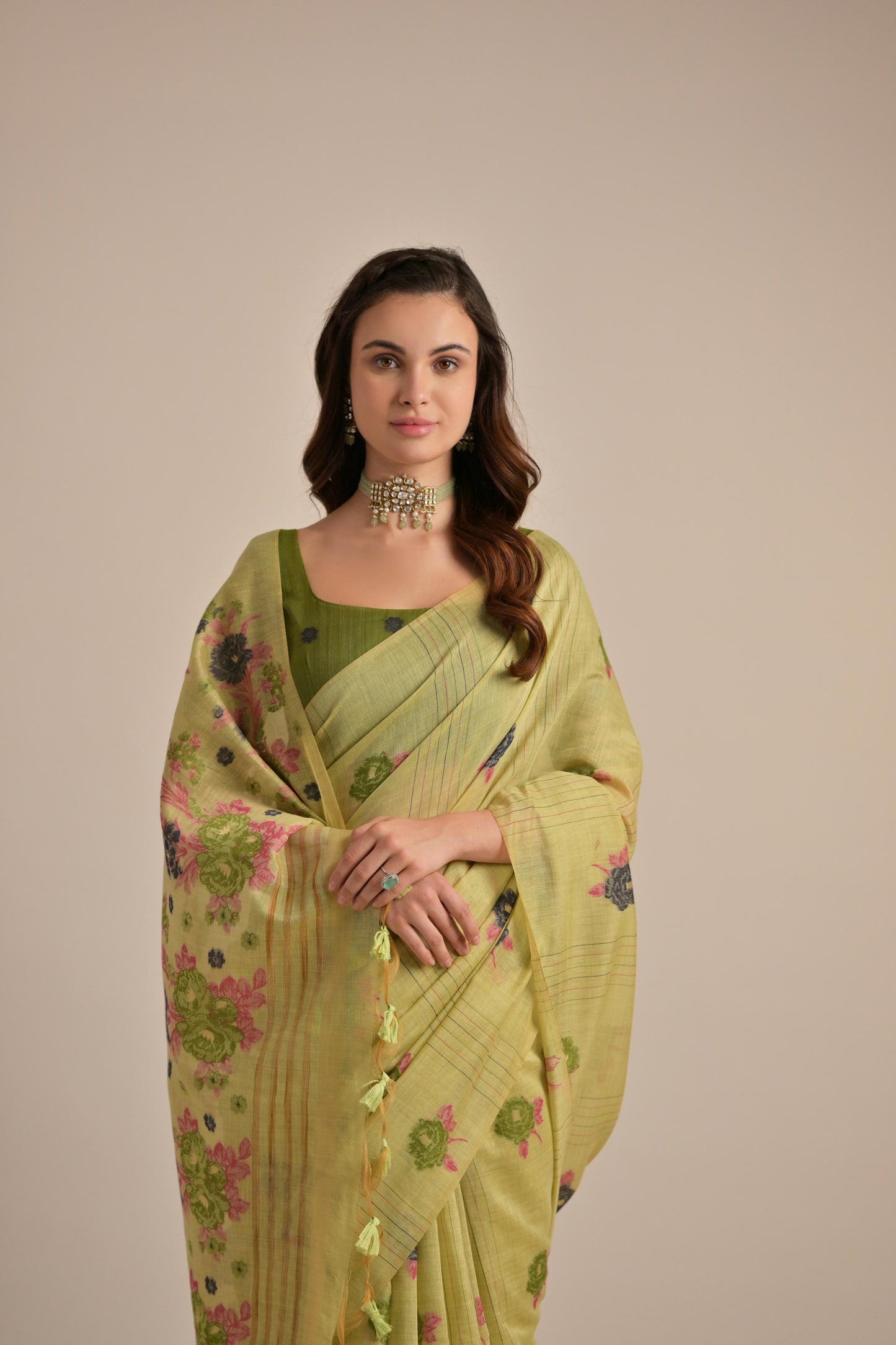 Dhiyona GR Women's Arisaa Green Muga Cotton Saree