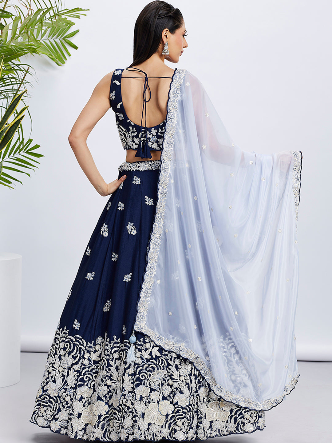 Women Navy blue Pure Georgette Sequins and thread embroidery Lehenga choli & Dupatta