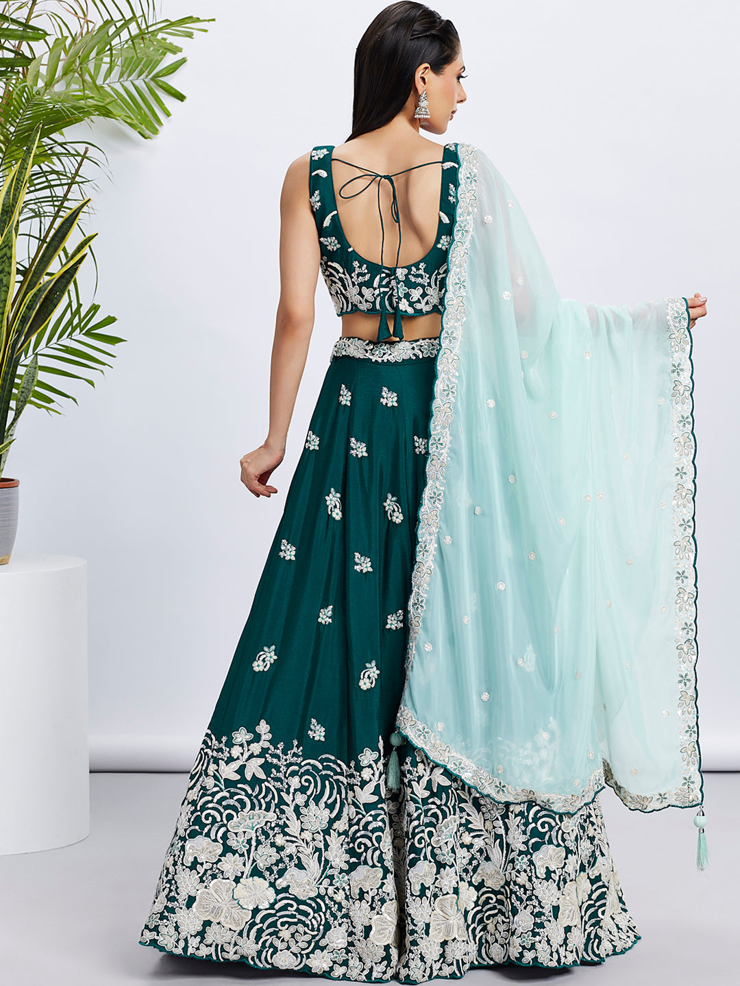 Women Green Pure Georgette Sequins and thread embroidery Lehenga choli & Dupatta