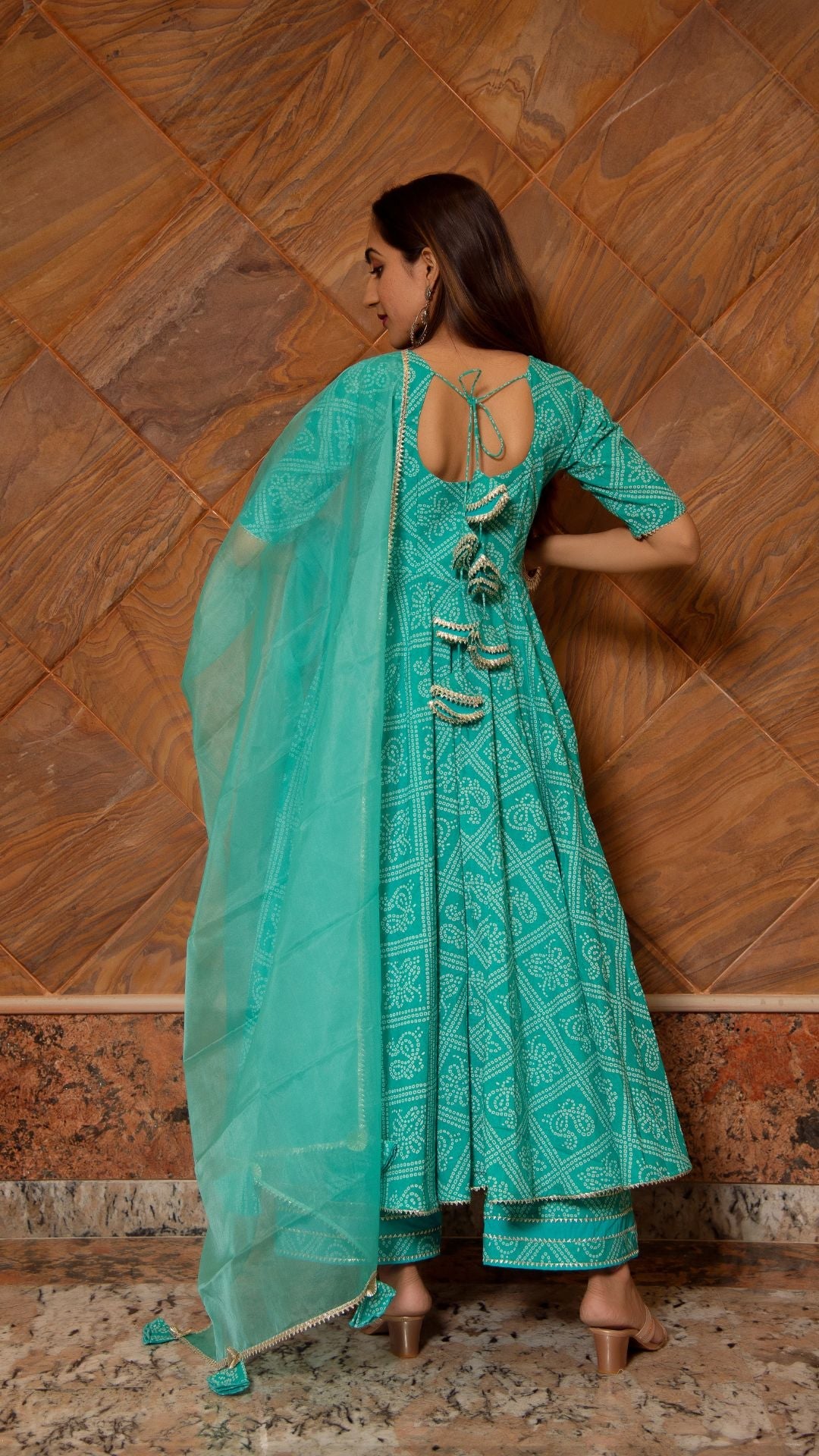 Bandhej Tiffany Blue Cotton Anarkali Set