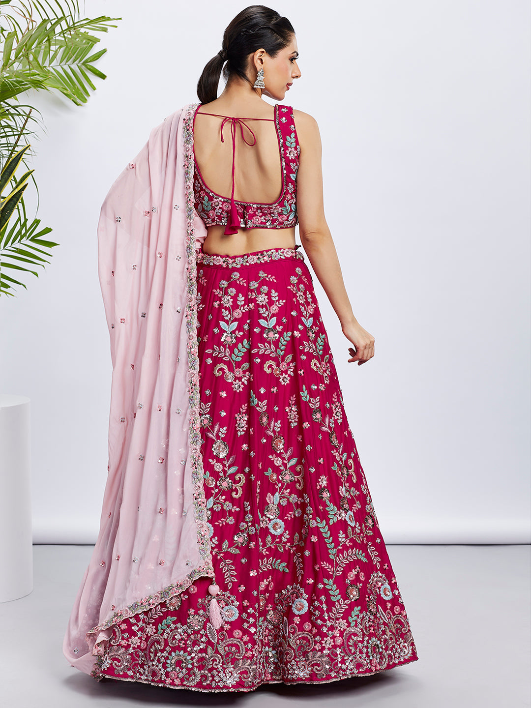 Women Rose Pure Georgette Sequins and thread embroidery Lehenga choli & Dupatta