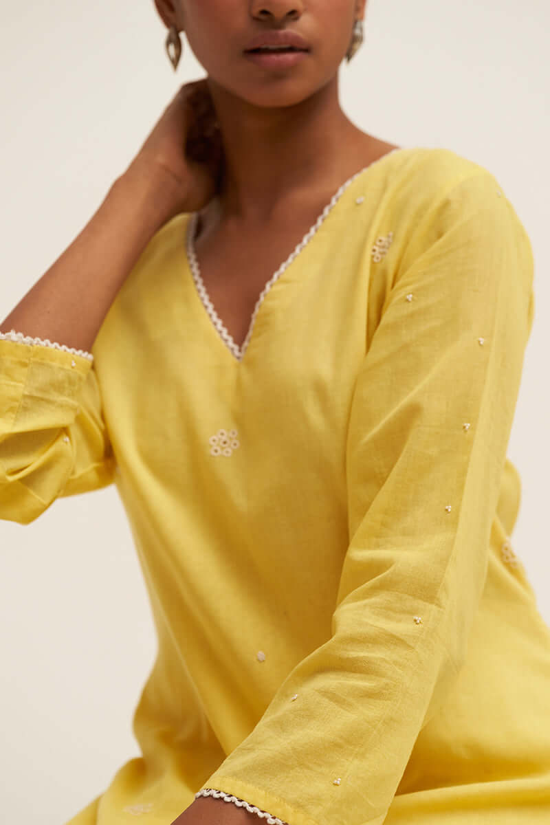 Women's Yellow Embroidered Cotton Salwar Suit