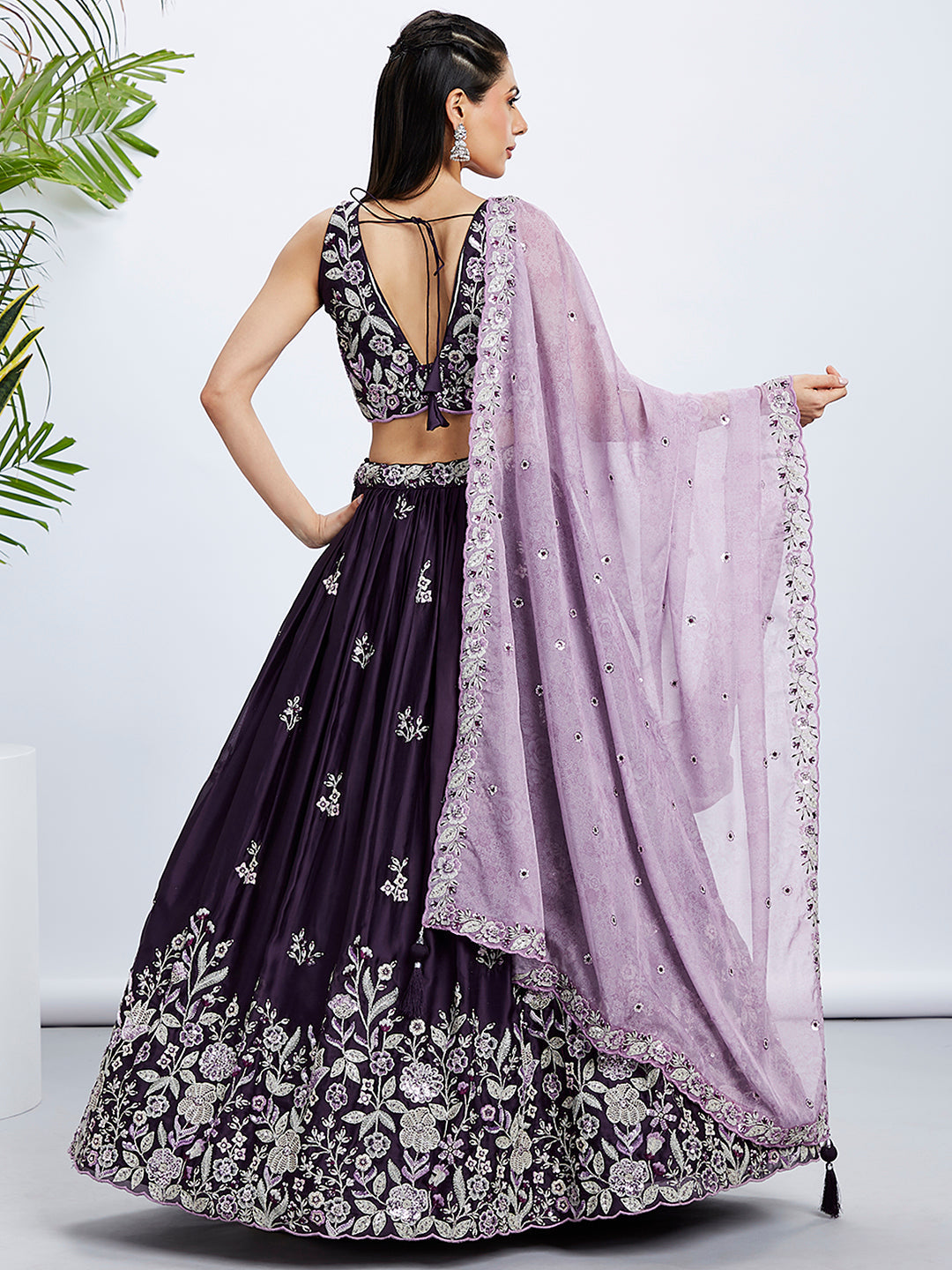 Women Purple Pure Georgette Sequins and thread embroidery Lehenga choli & Dupatta