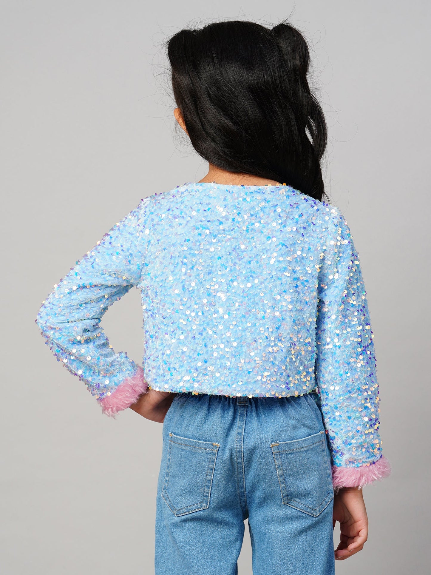 Razzle Dazzle Girls Sequins Blue Party Jacket