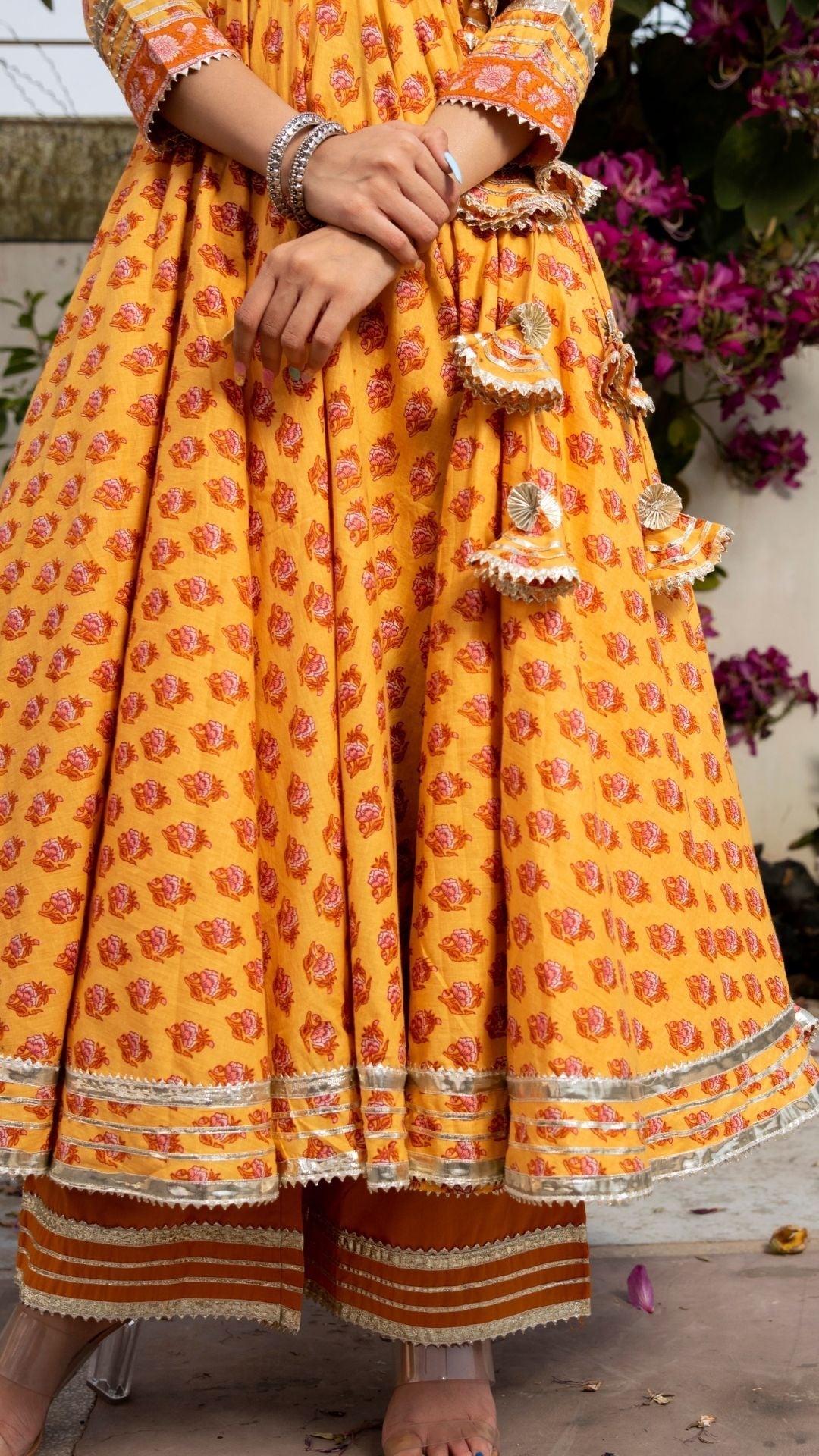 Mehar Light Brown Hand Block Angrakha Set
