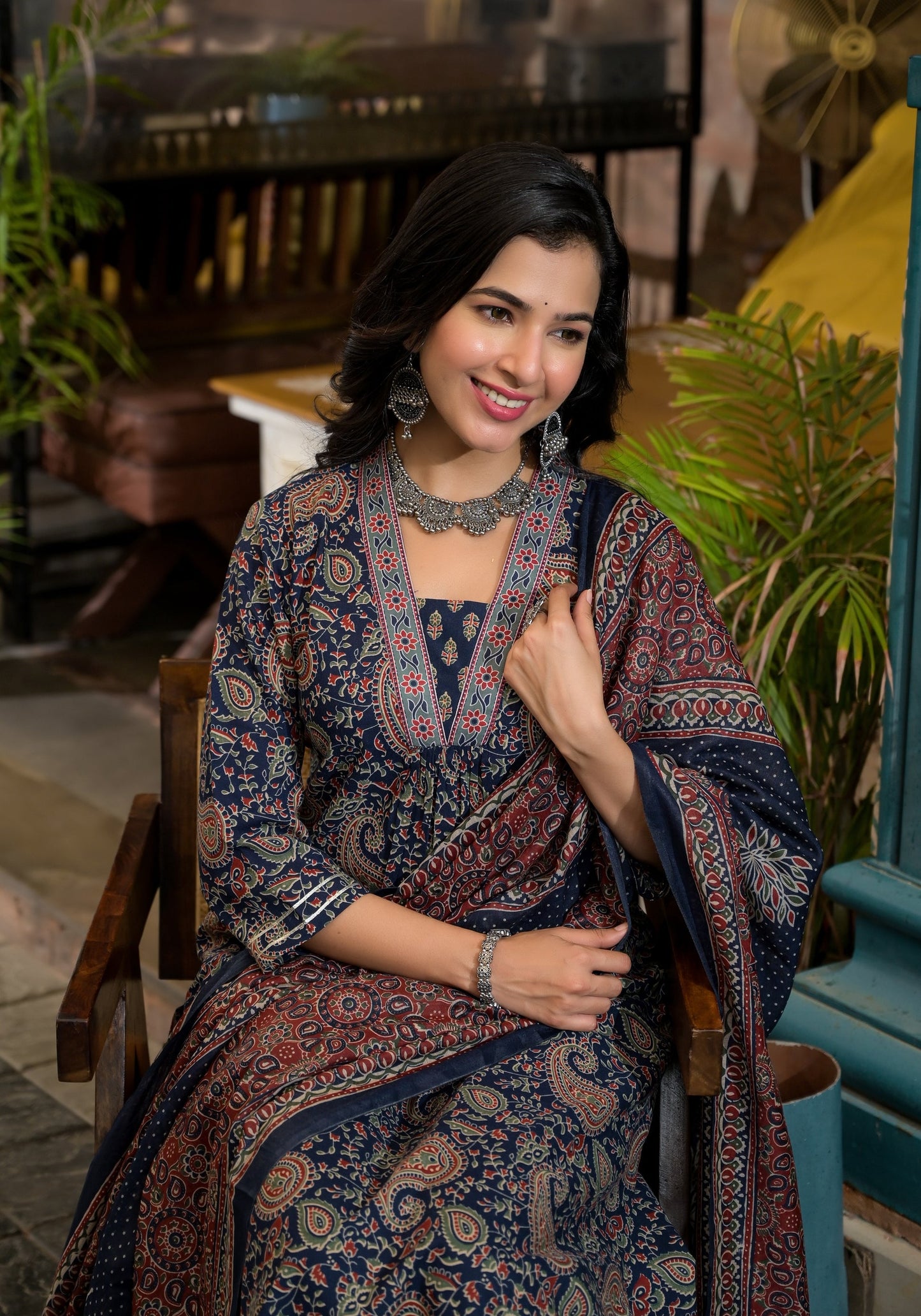 Women Blue Embroidery Viscose Rayon Kurta, Pant And Dupatta Set