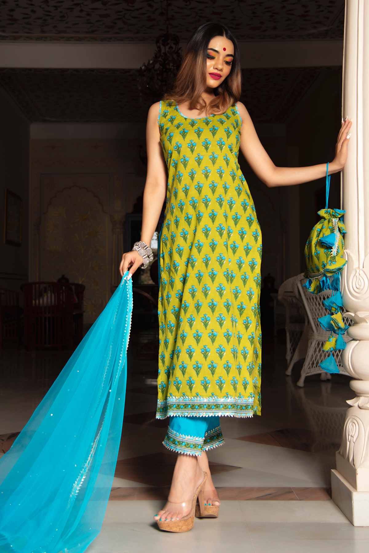 Gulzar Blue Hand Block Cotton Suit Set