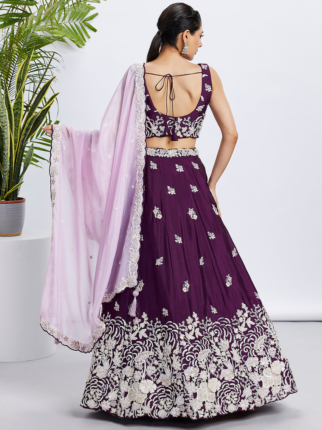 Women Purple Pure Georgette Sequins and thread embroidery Lehenga choli & Dupatta