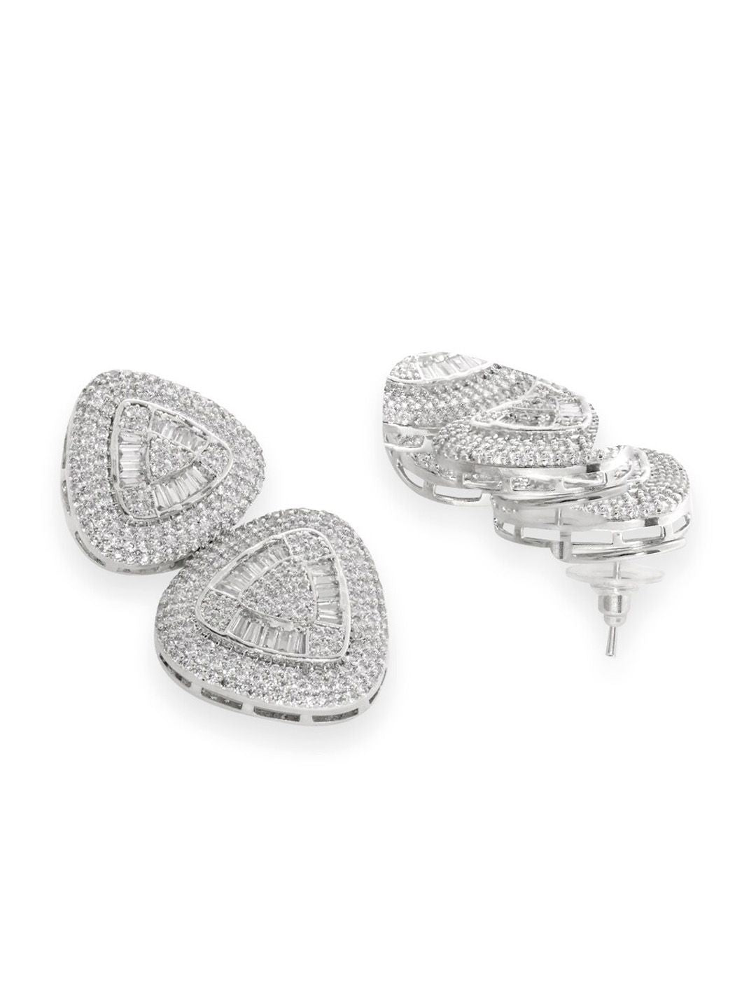 Dhiyona RJ Women's Rhodium Plated Premium AAA Crystal & Cubic Zirconia Studded Triangular Drop Earrings