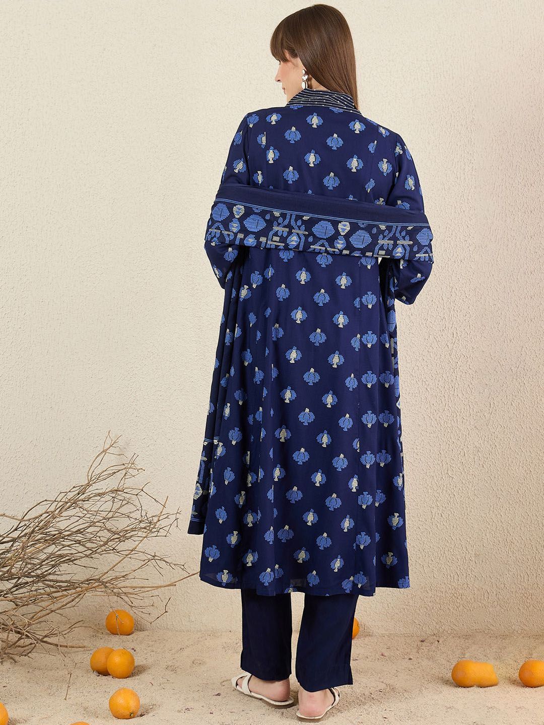 Dhiyona IE Women Quirky Printed Cotton Kurta with Trousers & Dupatta