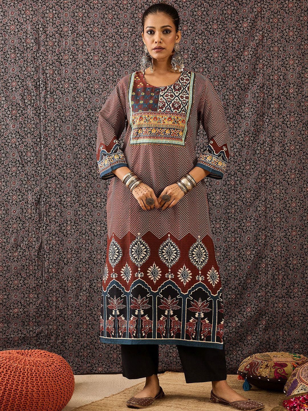 Dhiyona IE Women Ethnic Motifs Printed Regular Sequinned Pure Cotton Kurta with Trousers & With Dupatta