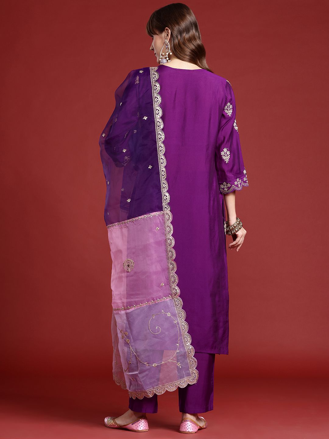 Ethnic Motifs Embroidered Kurta With Trousers & Dupatta