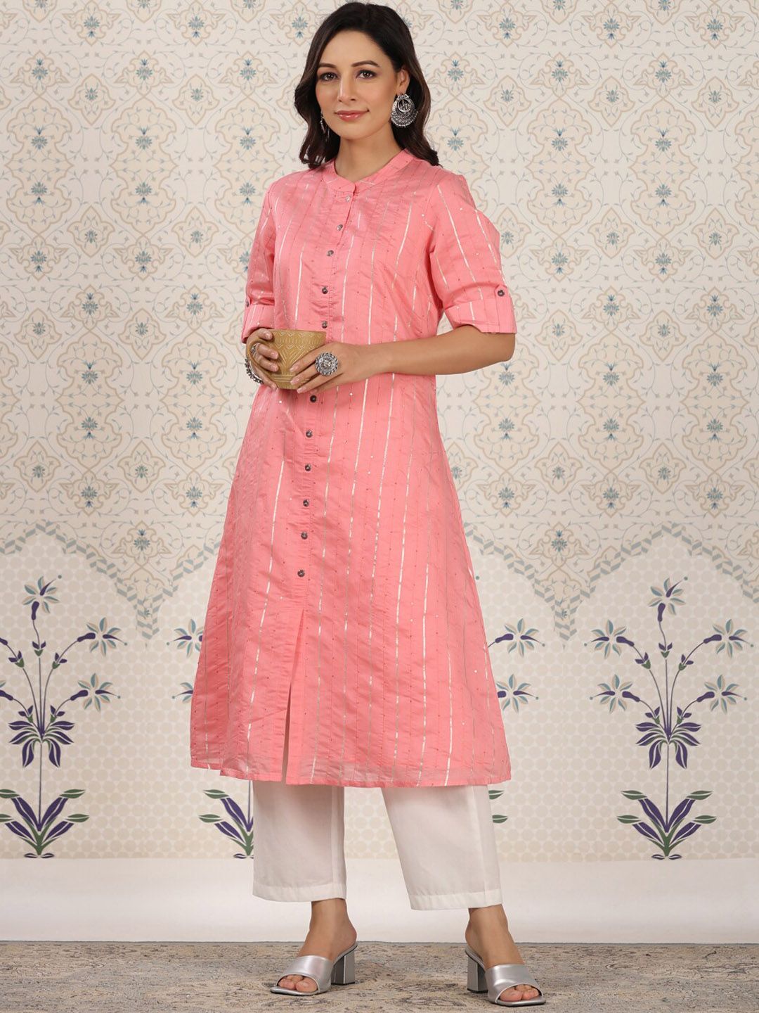 Dhiyona OD Striped Gotta Patti Sequinned A-Line Kurta