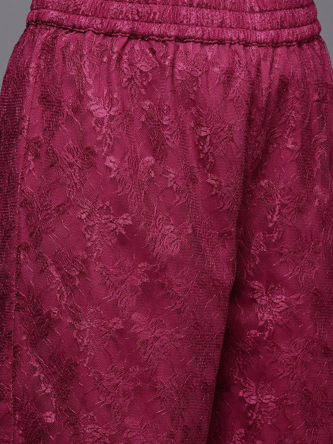Dhiyona VA Women's Magenta Floral Lace Kurta with Sharara