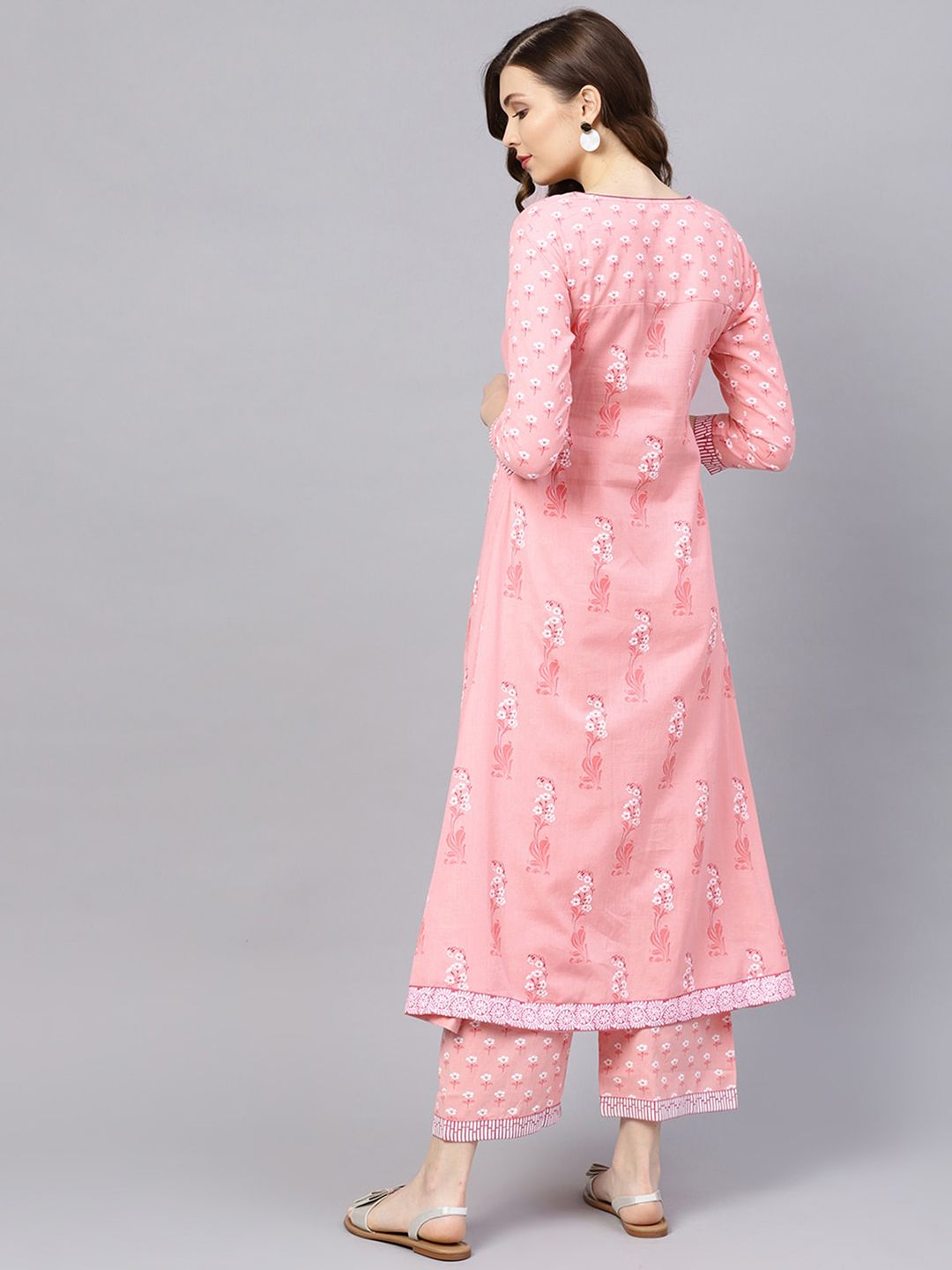 Dhiyona IS Women's Floral Printed Beads and Stones Pure Cotton Kurta with Palazzos