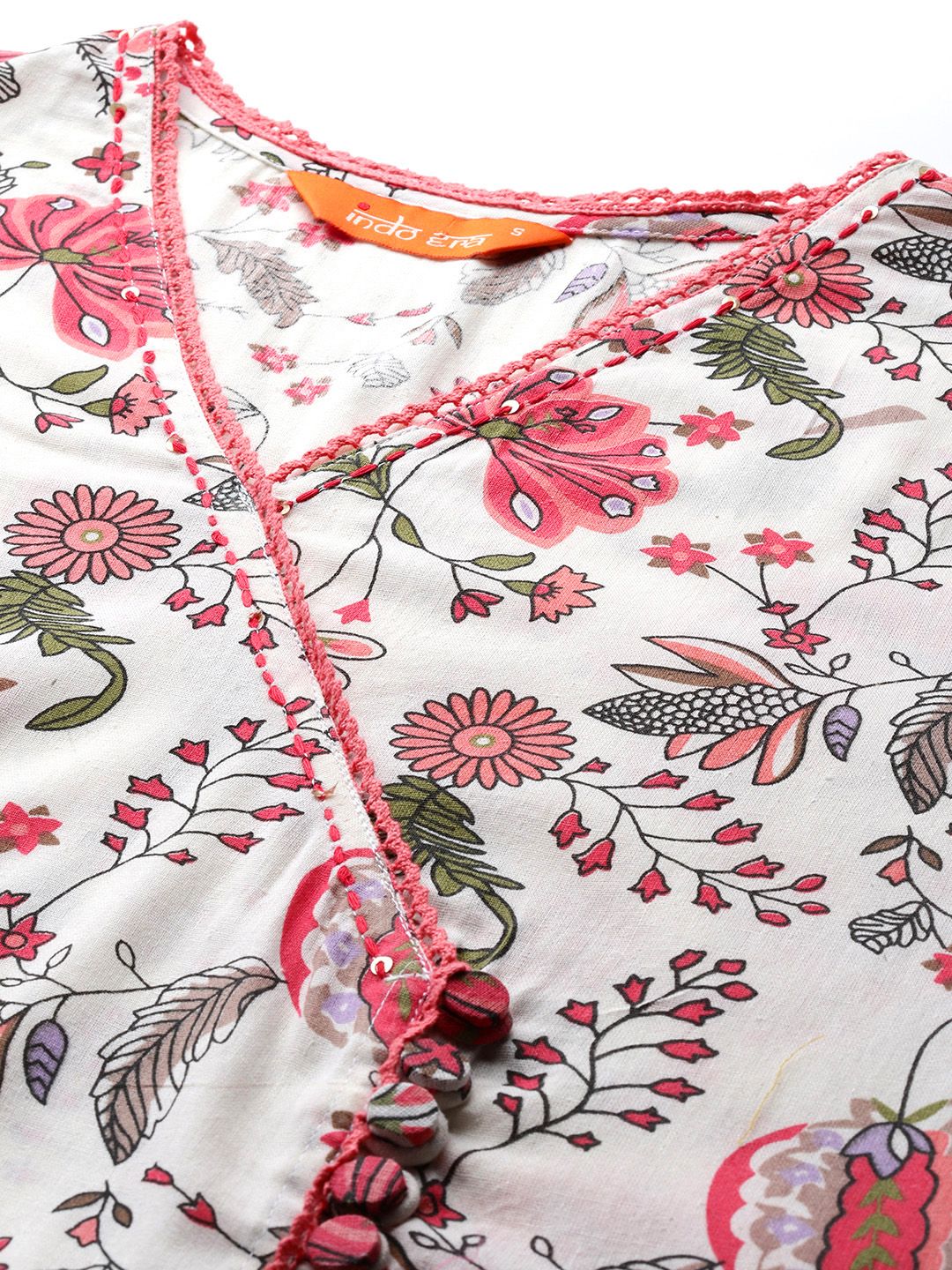 Dhiyona IE Floral Printed Pure Cotton Kurta with Trousers & Dupatta